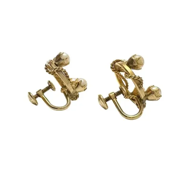 1950's Henry Griffith & Sons 1/20 - 12 K Gold Filled Pearl Screw back Earrings - Picture 4 of 13
